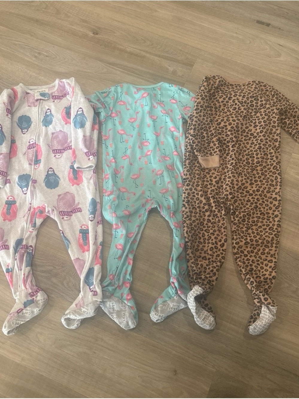 Carter's 3-Pack Footed One-Piece Sleepers in Pink, Aqua & Brown Leopard